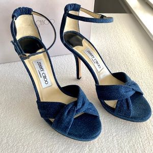 Jimmy Choo Blue Denim Macy Heeled Sandals 💙